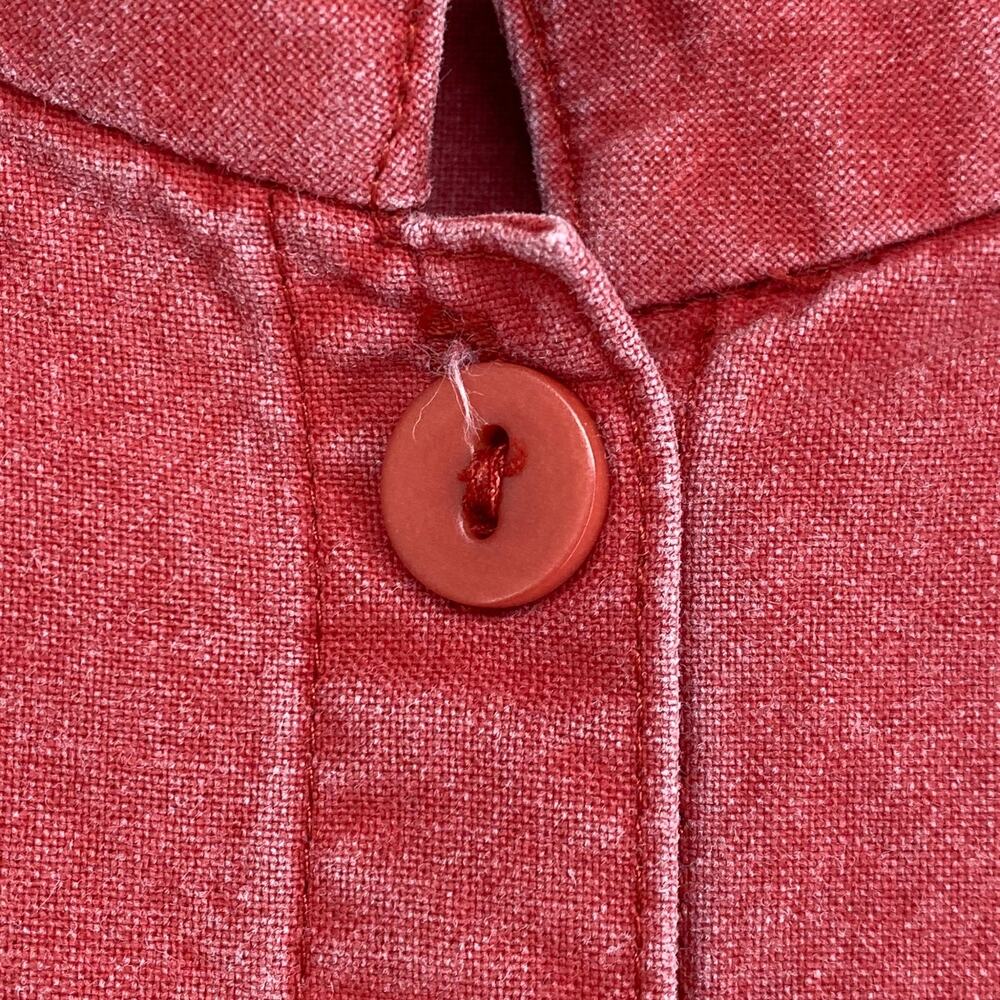 EILEEN FISHER Jacket M Cotton Canvas Mandarin Button Up Boxy Washed Red USA VTG - Picture 7 of 13